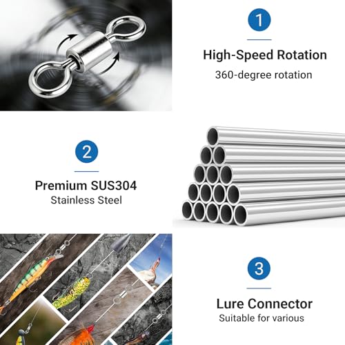 QISHUO High Strength Fishing Swivel Saltwater Heavy Duty Barrel Swivel Snap Stainless Steel Swivels Fishing Connect SUS304 - size: Size #1 (408lb) 50pcs