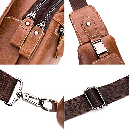 Hebetag Leather Sling Bag Crossbody Backpack for Men Women Outdoor Travel Camping Hiking Shoulder Chest Day Pack Casual Daypack, Brown - color: #10brown