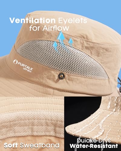 FURTALK Mens Bucket Sun Hat UPF 80+ Wide Brim Hiking Fishing Beach Outdoor Hats - color: Khaki
