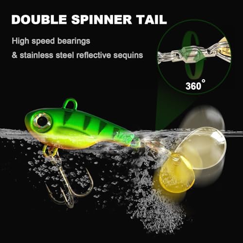 Tail Spinner Hard Metal Lures VIB Fishing Baits Jigging Spoons with Treble Hook Kit Sinking Blade Bait for Bass Trout Freshwater - size: 0.5oz(14g)-10#-3pc