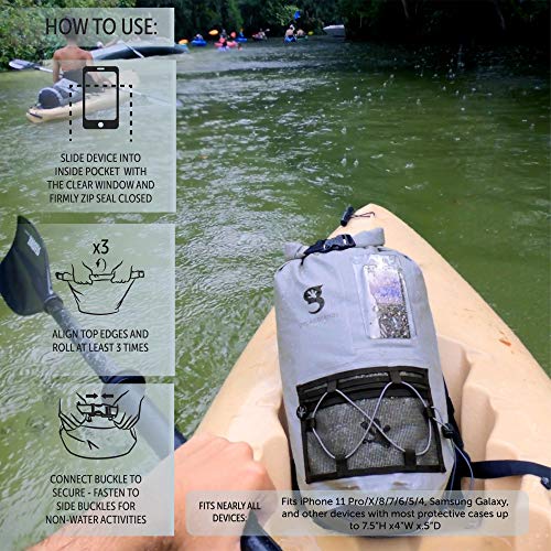 geckobrands Hydroner 20L Waterproof Dry Bag Backpack – Lightweight Roll-Top Bag with Clear Phone Pouch for Outdoor Activities - color: Ocean Geckoflage