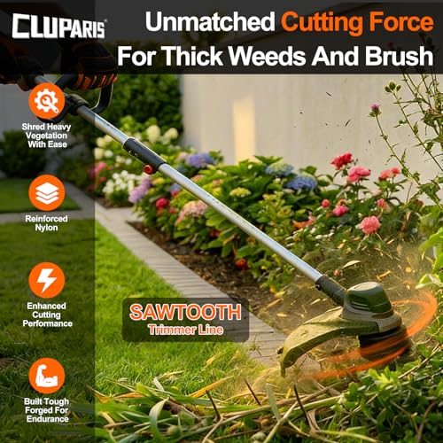 Cluparis .105-Inch Heavy Duty Trimmer Line, 5lb 1129ft Professional Sawtooth Weed Eater String, 3-Component Tri-Extrusion for Extra Durability, Fits Echo Husqvarna Ryobi, with Super Line Cutter - color: 5 Pounds, size: 0.105 In - 1129 Ft.