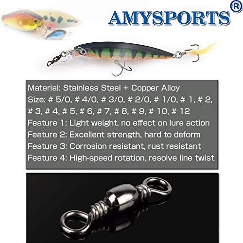 AMYSPORTS High Strength Fishing Swivels Barrel Solid Ring Barrel Fishing Swivel Rolling Fishing Tackle Line Connector Saltwater Freshwater Stainless Steel Accessories - size: Size1 (106lb) 50 pcs