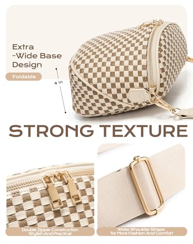 Trendy Woven Checkered Crossbody Bum Bag for Women，PU Leather Checkered Purse Fanny Packs Belt Bag (Woven Bum Bag - Khaki Beige) - color: Woven Bum Bag - Khaki Beige