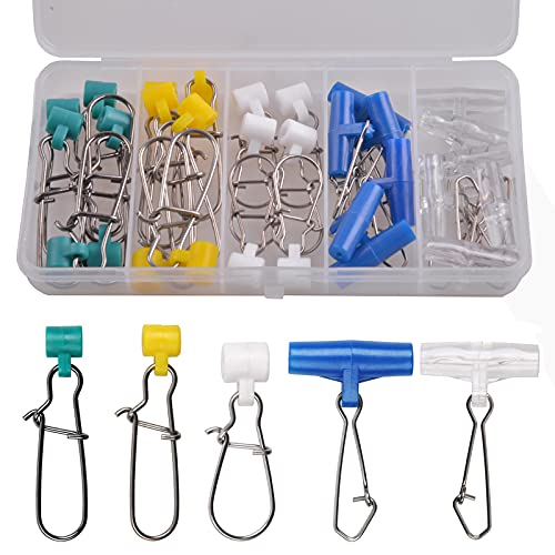 Fishing Line Sinker Slides- 30pcs Stainless Steel Braid Line Sinker Slider with Duo-Lock Snap High-Strength Line Weight Connectors for Saltwater Surf Fishing Rigs Catfishing - style: 5 Colors Mixed-30pcs