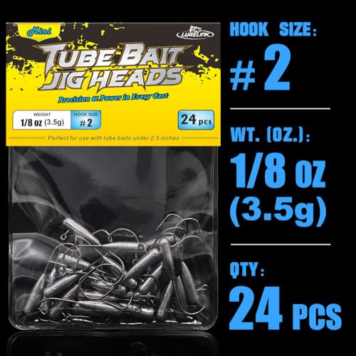 Tube Jig Heads for Crappie, Panfish, and Bass Fishing - 24 Pack - size: 1/8 oz