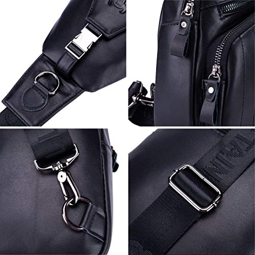 Hebetag Leather Sling Bag Crossbody Backpack for Men Women Outdoor Travel Shoulder Chest Pouch Casual Hiking Pack - color: #04black