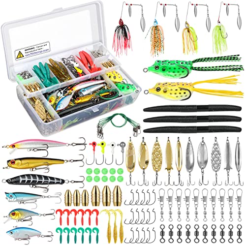 PLUSINNO Fishing Lures, All-in-One Fishing Tackle Box with Tackle Included, Fishing Gear Lure Bait Accessories Kit for Freshwater Bass Trout, Ideal Fishing Gifts for Men, Father & Beginners - color: 102Pcs Fishing Lures Kit