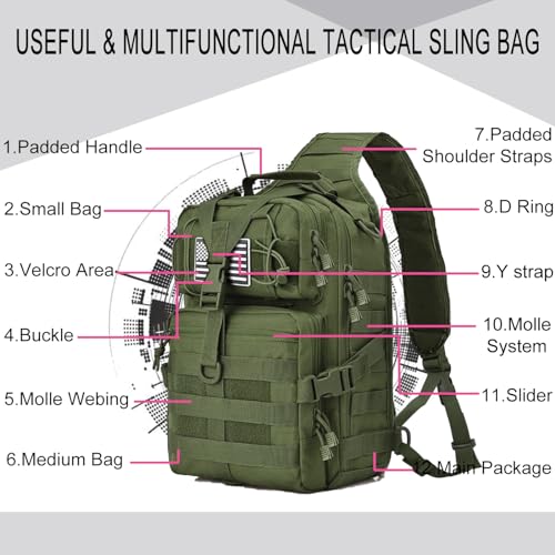 HAOMUK Tactical Sling Bag Pack Military Rover Shoulder Sling Backpack EDC Molle Assault Range Bag - color: Green