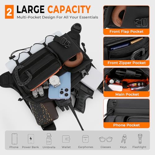 Muserise Outdoor Chest Bag For Men and Women, Tactical Vest For Running, Cycling, EDC Chest Pack Rig For Sports and Workouts - color: Black