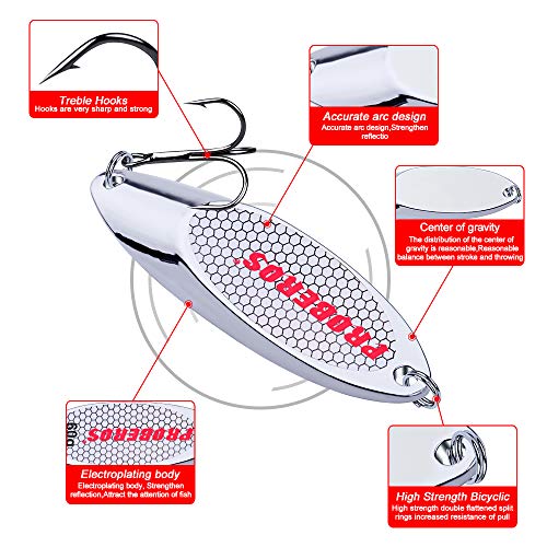 PROBEROS Fishing Spoons Lures Bass Baits Jigging Bait Tackle with Treble Hooks Hard Metal Spoon Fishing Lure Weight Pick 10 Pcs/Pack Silver Gold - color: 10PCS Silver, size: 28G-1OZ