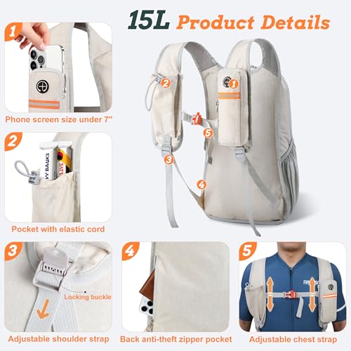 BECOJADDE 15L Small Hiking Backpack for Men Women Foldable Packable Back Pack Ultralight Hiking Daypack for Travel Camping Outdoor, Beige - color: Beige, size: 15L