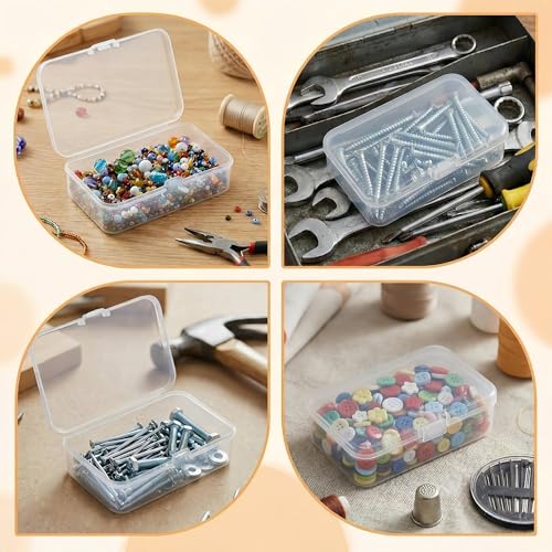 LJY 28 Pieces Rectangular Empty Mini Clear Plastic Organizer Storage Box Containers with Hinged Lids (3.3 x 2.2 x 1 inch, Transparent) - color: Transparent, size: 3.3 x 2.2 x 1 inch