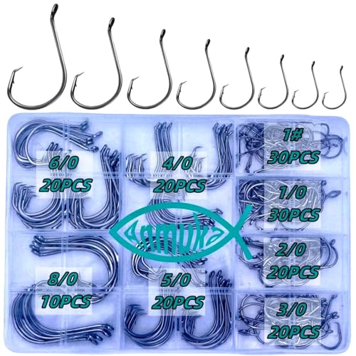 Circle Hooks Fishing Hooks 2X Strong 170PCS/Box|220PCS/Box Octopus Catfish Fish Bulk Fishing Hooks Set Saltwater Freshwater Gear Equipment#1 1/0 2/0 3/0 4/0 5/0 6/0 8/0 10/0 - color: BLACK-170PCS