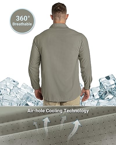 Outdoor Ventures Men's UPF 50+ UV Sun Protection Shirt, Long Sleeve Hiking Fishing Shirt Cooling Quick Dry for Safari Travel - color: Green Gray, size: XX-Large
