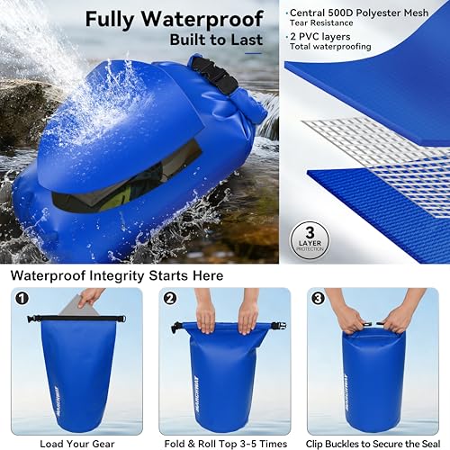 MARCHWAY Floating Waterproof Dry Bag Backpack 5L/10L/20L/30L/40L, Roll Top Sack Keeps Gear Dry for Kayaking, Rafting, Boating, Swimming, Camping, Hiking, Beach, Fishing - color: Dark Blue, size: 10L