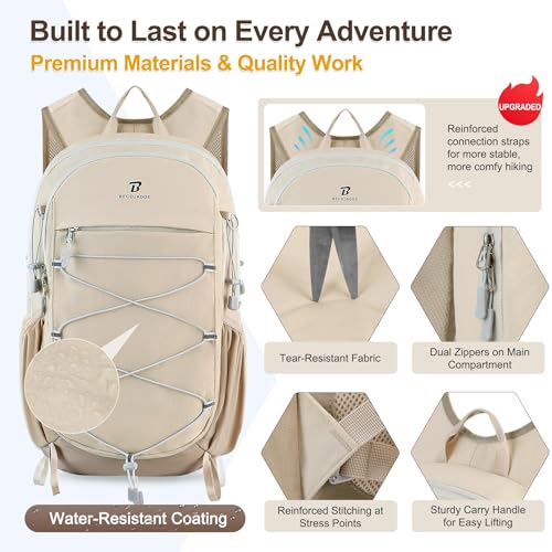 BECOJADDE Hiking Backpack 15L Small Backpack Packable Day pack Water Resistant Lightweight Travel Backpack for Women Men with Shoulder Strap Pockets for Hiking Camping Outdoor, Khaki - color: Khaki, size: 15L