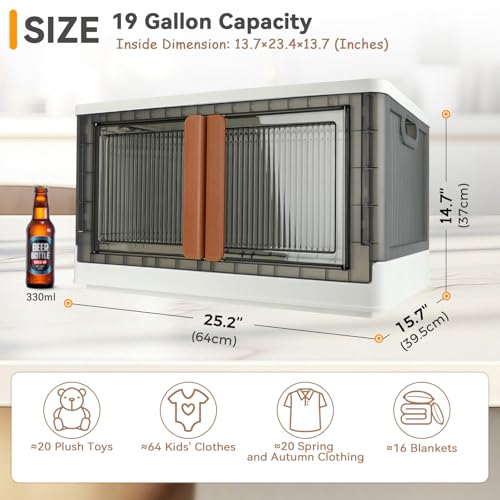 Storage Bin, Cabinet with Lids, Extra Large, Useful Box, 19 Gallon (72L) Capacity, Foldable, Plastic, Underbed or Countertop Use, Home Organizer - color: White,Gray, size: 19 Gal (72L)