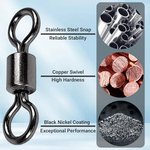 AMSYPORTS High Strength Fishing Swivel Connector Saltwater Freshwater Barrel Swivels Rolling Heavy Duty Swivels Fishing Copper Black Nickel - size: Size3/0 (222lb) 25 pcs