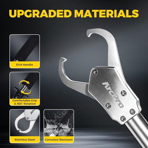 2-in-1 Fish Lip Gripper, 12" Stainless Steel Fish Gripper with Scale, 60lb Weighing Fish Grabber, 360° Non-Slip Swivel Handle, Tool for Saltwater & Freshwater - size: 12"