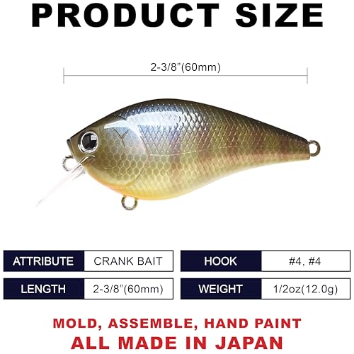 LUCKY CRAFT LC 1.5 Silent Squarebill Crankbait Fishing Lure, 2-3/8", Bass Fishing Lures for Freshwater, Hard Crankbait with Treble Fishing Hooks, Fishing Accessories - color: 269 BE Gill
