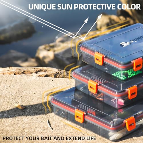 RUNCL Fishing Tackle Box, Waterproof Airtight Stowaway, 3600/3700 Tray Tackle Box with Adjustable Dividers, Plastic Storage Organizer(4pcs 3600) - color: 4pcs 3600