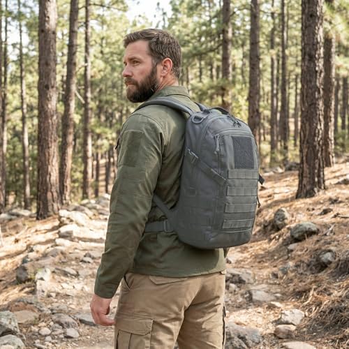 Small Tactical Hiking Backpack, 12L MOLLE Bookbag Daypack for Travel | MOLLE webbing expands carry options;compact,lightweight design fits hiking,school,camping,travel and daily use - color: Grey