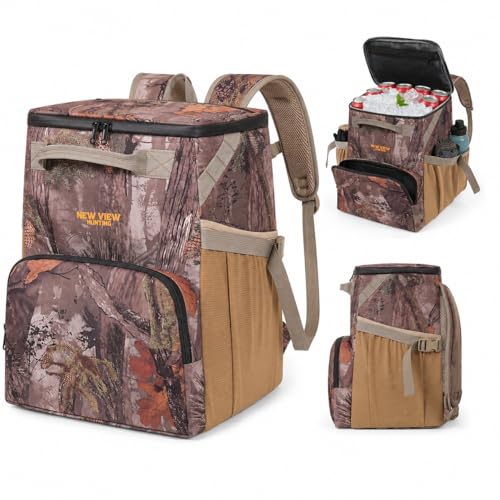 Backpack Cooler, 42 Can 16mm Leakproof Soft Cooler Backpack, Waterproof & Lightweight Camo Lunch Backpack for Work, Fishing, Beach, Day Trips, Large Capacity with Dry/Wet Storage