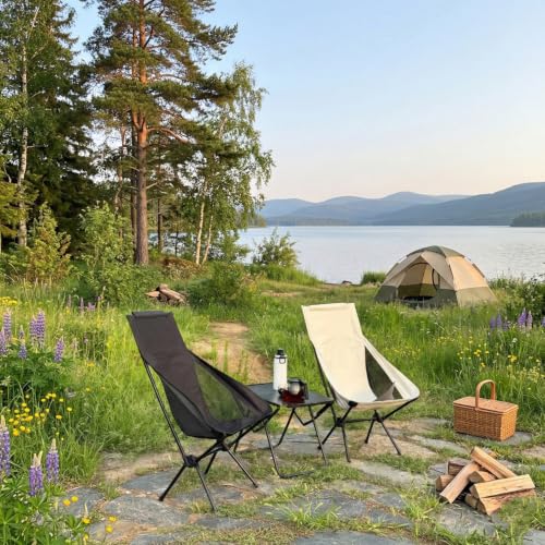 Wind Tour Portable Camping Chair Foldable Outdoor Chair for Hiking Camp Backpacking Lawn Beach Fishing Picnic with Carry Bag (High-Back | Black) - color: High-back | Black