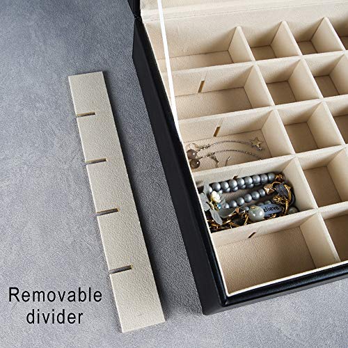 Frebeauty 50 Grid Earring Holder Organizer,2 Layer Jewelry Box for Women | faux leather,velvet lining,adjustable divider,jewelry organizer for ring necklace and bracelet,for home use and jewelry store - color: Black