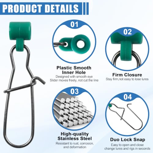 Fishing Line Sinker Slides- 30pcs Stainless Steel Braid Line Sinker Slider with Duo-Lock Snap High-Strength Line Weight Connectors for Saltwater Surf Fishing Rigs Catfishing - style: Green-30pcs