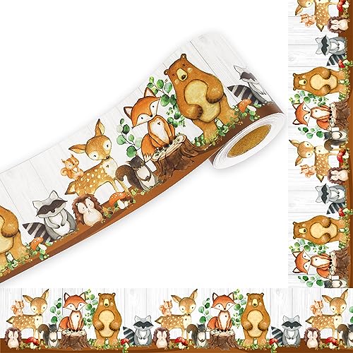 Whaline 32.8 Ft Woodland Creatures Bulletin Board Borders Woodland Animals Die-Cut Bulletin Board Cute Jungle Theme Decorative Trim for Back to School Classroom Office Chalkboard Decor - style: Woodland Creature