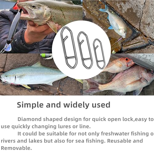 280Pcs/Box Stainless Steel Fishing Power Speed Clips (SS:100Pcs,S:100Pcs,M:60Pcs,L:20Pcs) High Strength Fishing Connector Swivels Snaps for Quick Change Lure Tackle Saltwater Freshwater