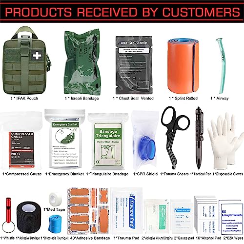 Ifak Trauma Kit, 74 Piece Upgrade Tactical First Aid Supplies, Molle Ifak Pouch Rip Away Refill Supplies for Survival Camping Hiking Travel - color: Green