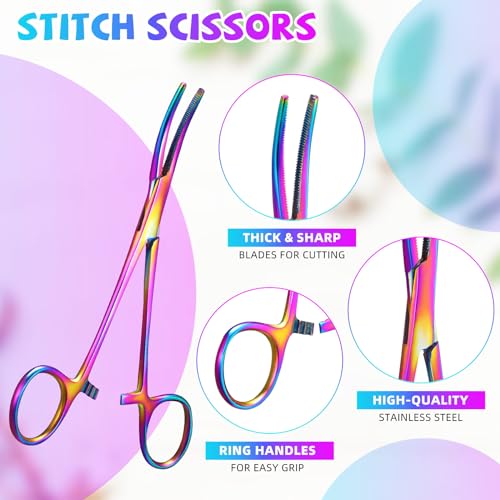BBTO Hemostat Curved and Straight Hemostat Forceps Piercing Pliers Forceps, Stainless Steel Straight and Curved Pliers, Fishing Tweezer(Colorful,4 Pcs) - color: Colorful
