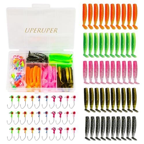 65Pcs Crappie Jigs Lure kit, 2 inch Crappie Bait with Fishing Jig Heads Hooks for Saltwater Freshwater Bass Trout - color: E: 30pcs jig hooks and 50pcs lures
