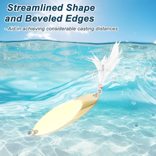 Fishing Spoons Lures, Metal Saltwater Treble Trout Lures Jigging Spoon with Treble Hooks Spinner Baits for Freshwater - color: Gold, size: 14g / 1/2oz
