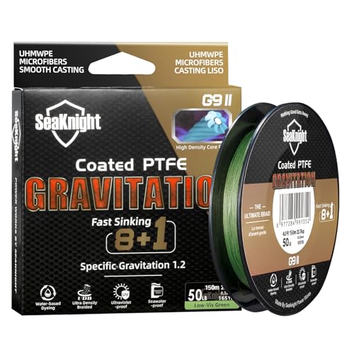 SeaKnight G9 II 8+1 Braide line, 9 Strands Braided Fishing Line Fast Sinking Fishing Line 164Yds/328Yds Seawater-Proof UV-Proof Coated PTFE Sea Fishing Line Braid 17-80LB - color: Low-vis Green, size: 33LB(0.23mm)-164Yds