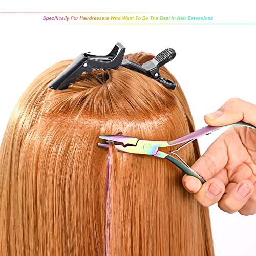 EHDIS Hair Extension Beading Tool Kit Stainless Steel Hair Extensions Micro link Bead Closer and Remover Pliers set, Beads Hair Pulling Hook & Micro Ring Loop Tool Set - color: Multi