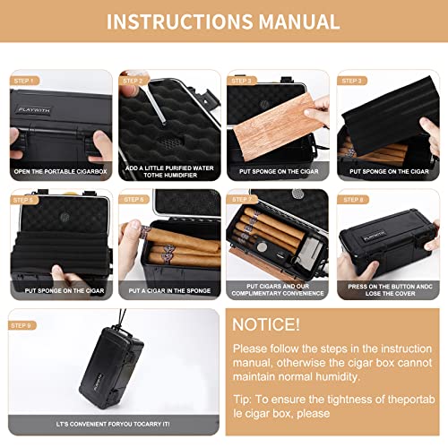 Travel Cigar Humidors Box Case with Cigar Accessories &Spanish Cedar &Humidifier &Cigar Cutter &Cigar Stand Cigar Punch Cutter Hold 12-15 Count Cigar Waterproof Case Crushproof, Airtight Seal Portable - size: store 12-15 cigars