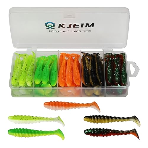 Paddle Tail Swimbaits, 50 PCS Ribbed 3 Inchs Soft Plastic Fishing Lures for Bass Trout Crappie Walleye Saltwater/Freshwater Fishing - color: Multicolor