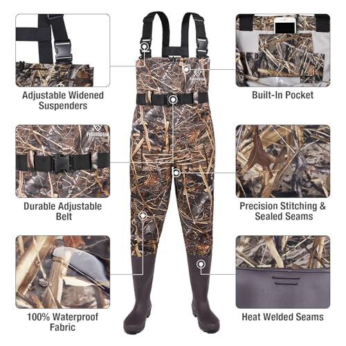 FISHINGSIR Fishing Waders for Men, 2-Ply Nylon/PVC Waterproof Women Chest Wader with Boots, Bootfoot Hunting Waders - color: Camo, size: M13