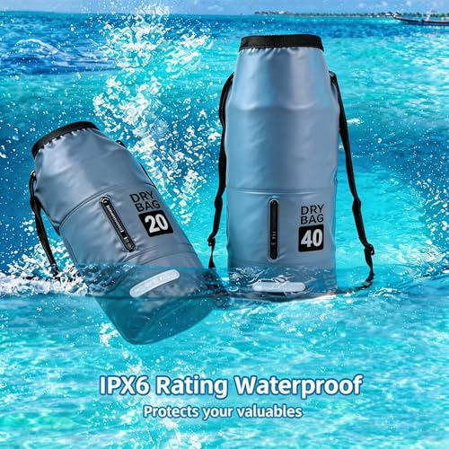 20L Waterproof Dry Bag - Floating Heavy Duty PVC Dry Sack - for Boating, Fishing & Beach - Backpack Style Waterproof Bag for Men & Women - color: Grey, size: 20L