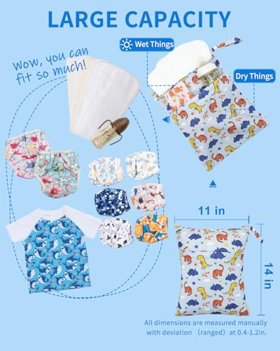 babygoal Dinosaur Wet Dry Bags 3 Pack, Waterproof Travel Bags for Swimsuits, Beach, Pool, Gym,Food Storage and Wet Clothes,3LN40-B - color: Boy color 40