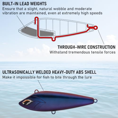Alwonder High Speed Trolling Lures Up to 17 Knots Saltwater Fishing Lures Sinking Hard Baits 6-3/4”/7.5oz with Heavy-Duty 7/0 Hook Deep Diving Jerkbait Fishing Plug Offshore Lure for Marlin Tuna Wahoo - color: Purple Black