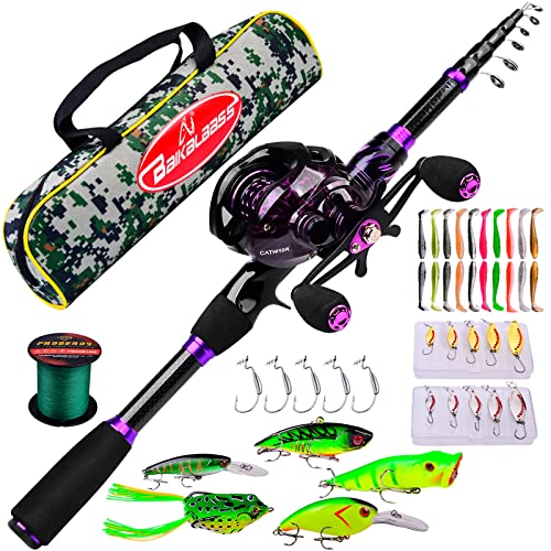 Fishing Rod and Reel Combo - 6.9ft Telescopic Spincast Rod with Left Handed Baitcasting Reel Combos - Sea Saltwater Freshwater Ice Bass Fishing Tackle Set - Fishing Rods Kit - color: A:Baitcasting Combo 6.9FT+Right Handed Reel, size: 2.1M/6.9ft-CATW10