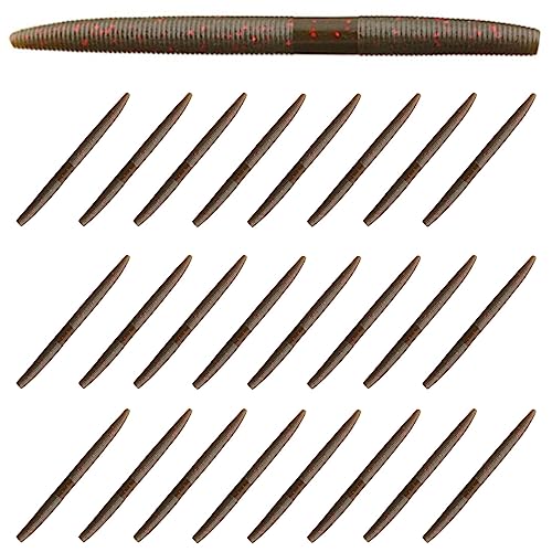 Reaction Tackle Wacky Worms, 5.5 Inch Salt Impregnated Soft Plastic Stick Bait Bass Fishing Lures for Finesse, Wacky, Neko, Texas and Carolina Rigs, 24 Pack - color: Green Pumpkin Red Flake