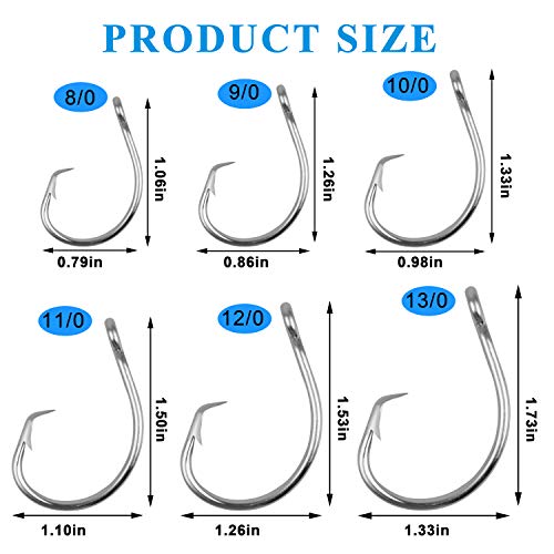 Tuna Circle Hooks Stainless Steel Big Game Saltwater Hook 30Pcs Extra Strong Short Shank Circle Hook 8/0-20/0 - size: 12/0#(30pcs per pack)