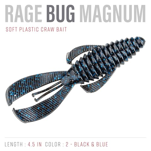 Strike King Rage Bug Fishing Lure, Soft Plastic Grub, Unique Design, Subtle Action - color: Black Blue Flake