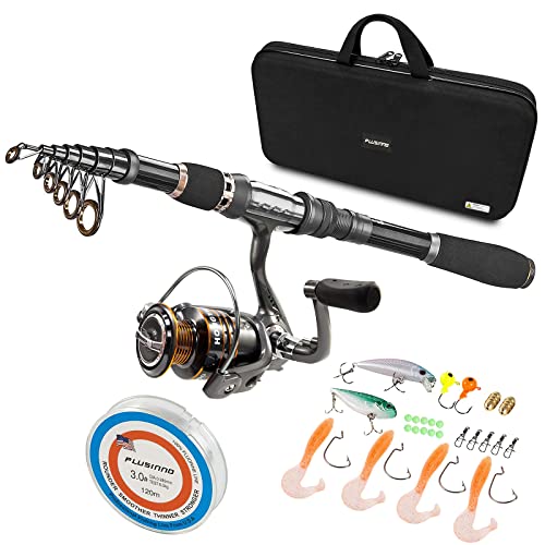 PLUSINNO Fishing Rod, Telescopic Fishing Rod and Reel Combo, Collapsible Travel Fishing Pole Rod Starter Kit, Carbon Fiber Fishing Rods and 12 +1 Bearings Stainless Steel, Fishing Gifts for Men Adults - color: Full Kit with Carrier Case, size: 2.7m 8.86ft